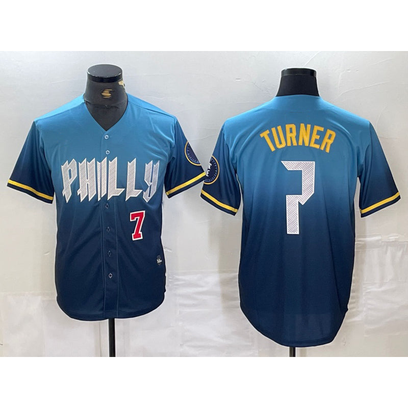 Philadelphia Phillies #7 Trea Turner Number Blue CONTON 2024 City Connect Limited Stitched Jerseys
