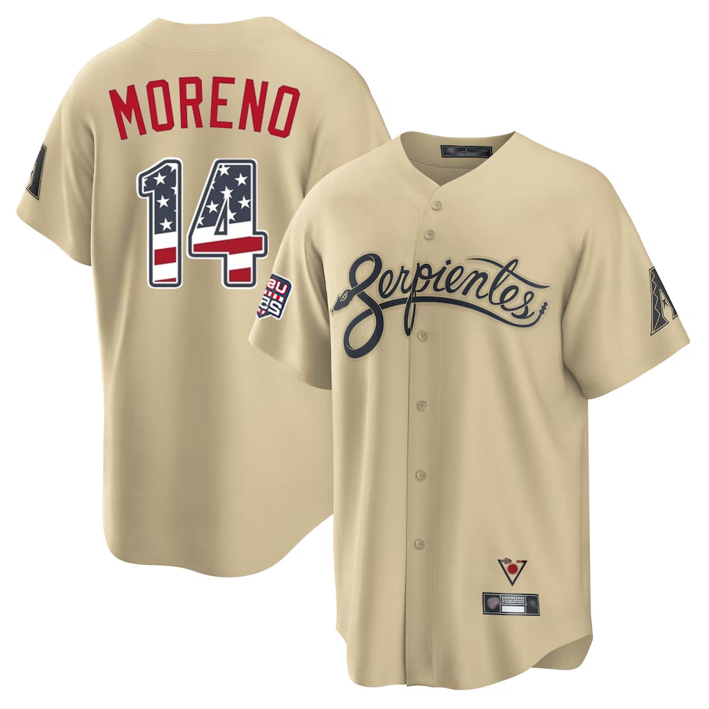Arizona Diamondbacks #14 Gabriel Moreno Player Tan CONTON USA 250 Fourth of July Home Game Stitched Jerseys