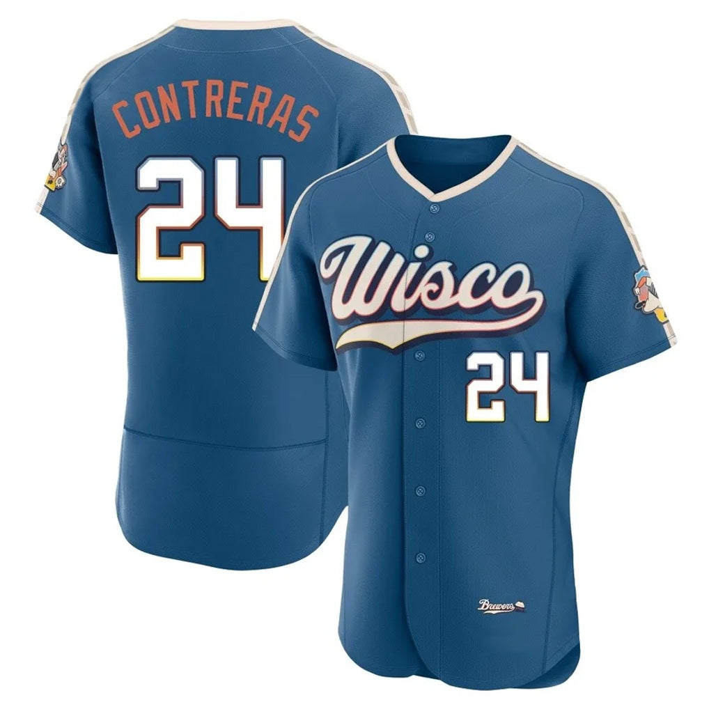 Milwaukee Brewers #24 William Contreras Player Blue CONTON 2026 City Connect Home Limited Elite Stitched Jerseys
