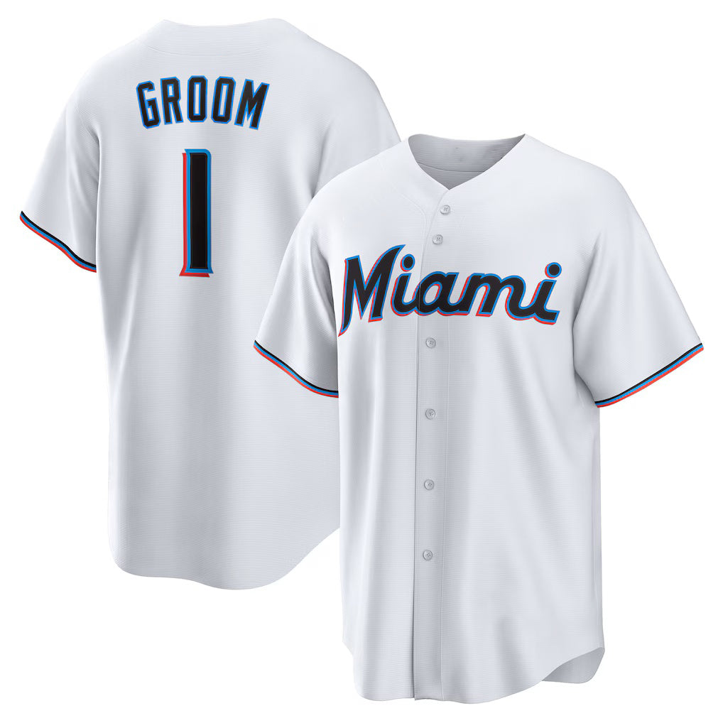 Miami Marlins #1 Groom White CONTON Home Replica Jersey