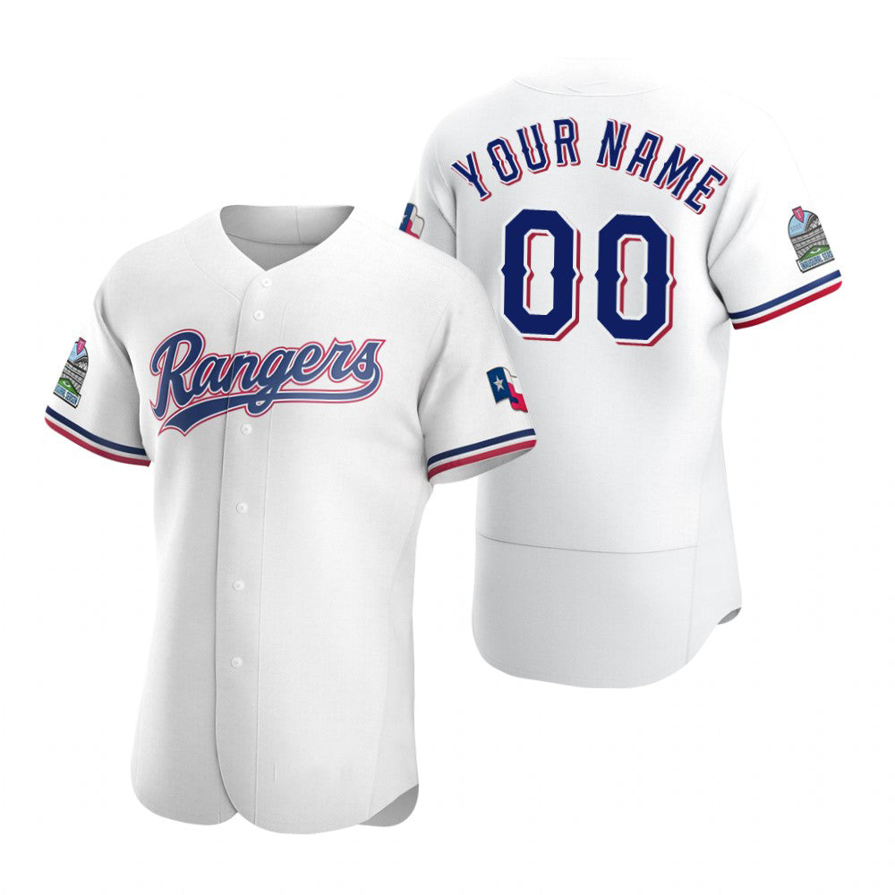 Custom Texas Rangers White CONTON Stitched Flex Base 2020 Home Jersey