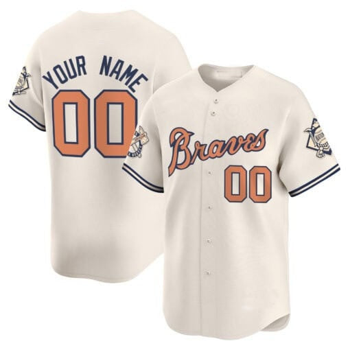 Custom Atlanta Braves Peaches n¡¯ Cream Vapor Premier Limited Jersey ¨C Cream CONTON