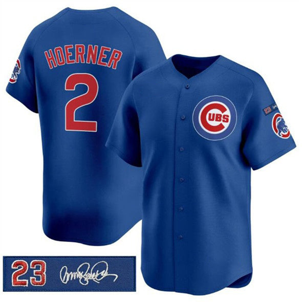 Chicago Cubs #2 Nico Hoerner Royal CONTON 'Ryne Sandberg Tribute' Vapor Limited V3 Stitched Jersey