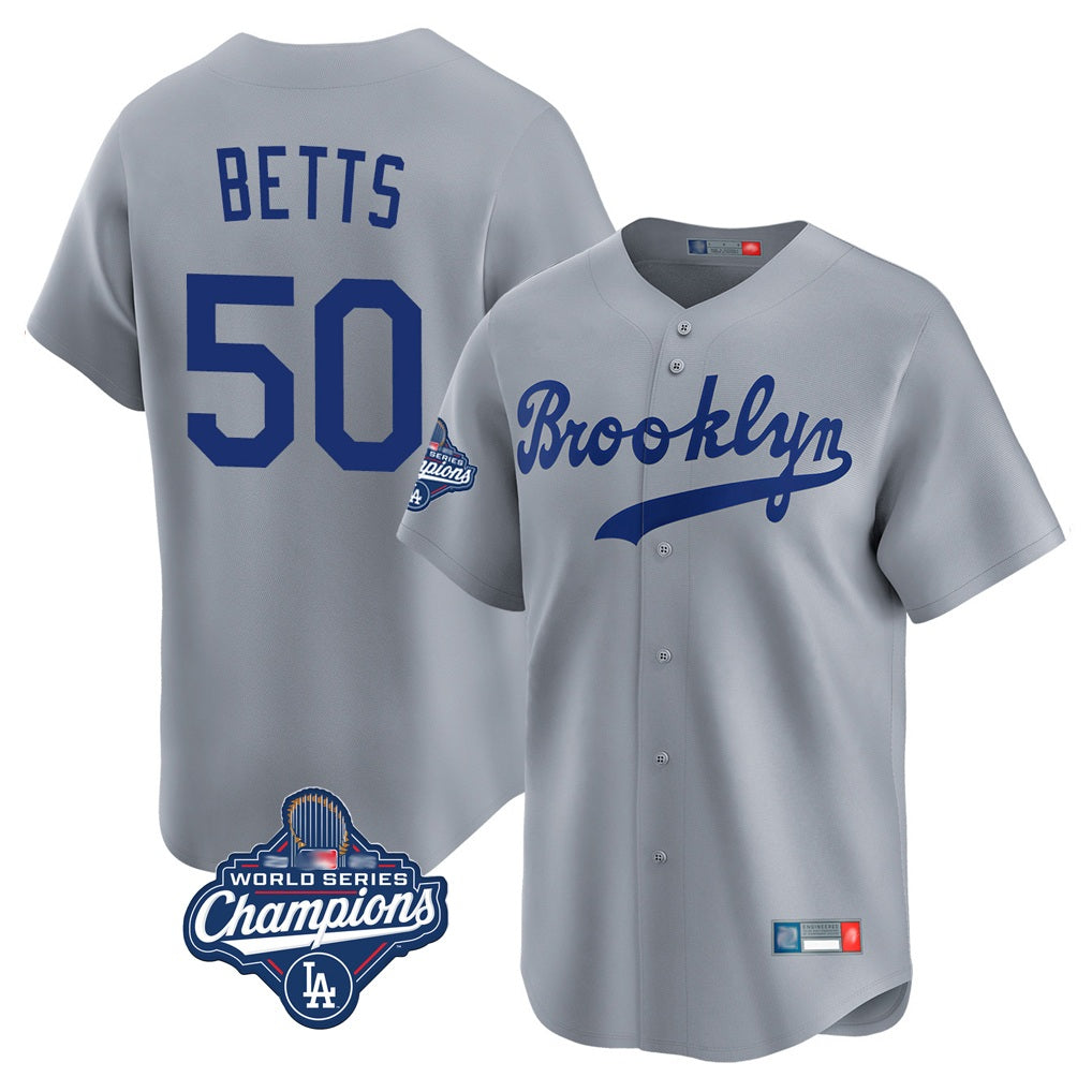 Los Angeles Dodgers #50 Mookie Betts Player Gray CONTON World Series Meet Game Limited Home Stitched Jerseys