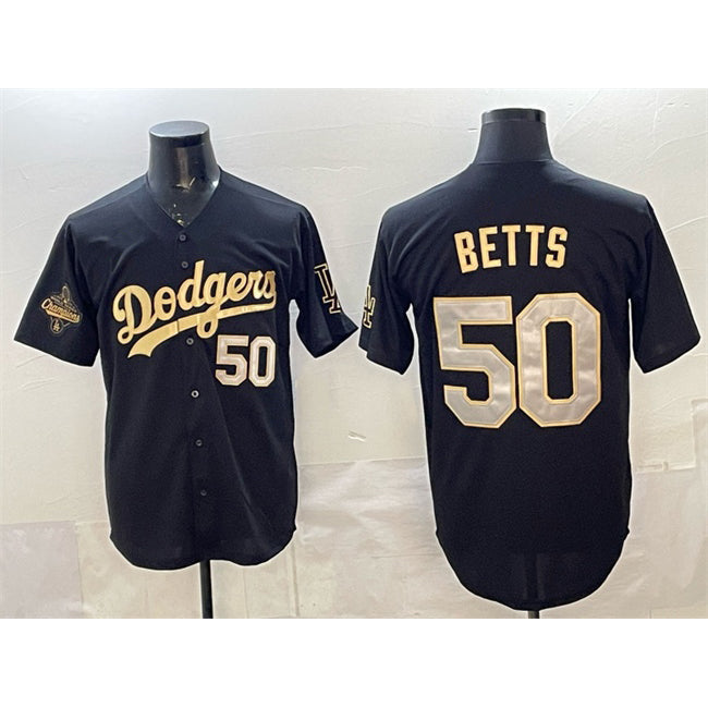 Los Angeles Dodgers #50 Mookie Betts Black Gold CONTON 2025 World Series Champions Patch Limited Stitched Jersey