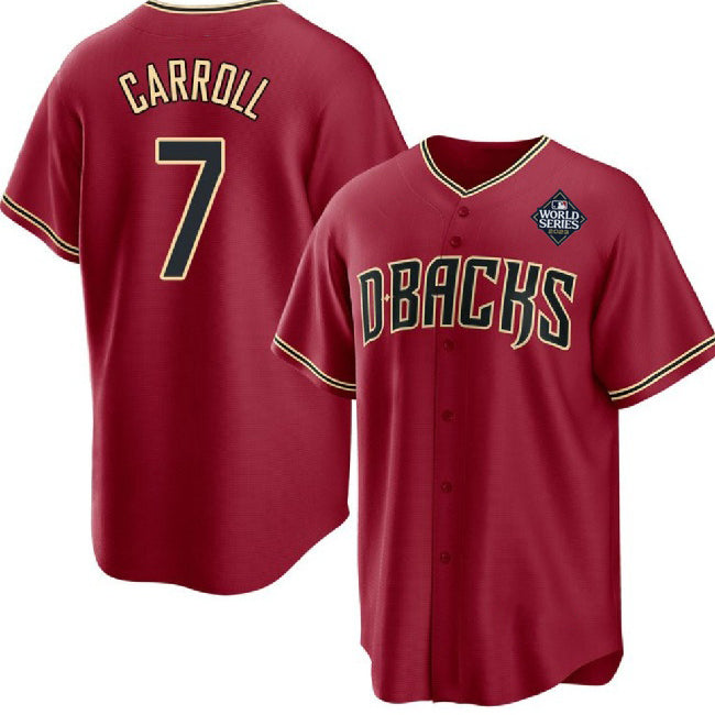 Arizona Diamondbacks #7 Corbin Carroll Red CONTON 2023 World Series Cool Base Stitched Jersey