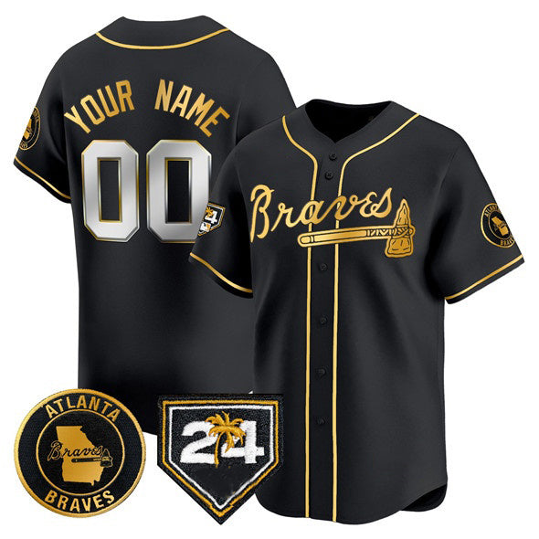 Custom Atlanta Braves Black Gold CONTON 2024 Spring Training Patch Limited Stitched Jersey