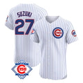 Chicago Cubs #27 Seiya Suzuki Player White CONTON 150th Anniversary Limited Elite Home Game Stitched Jerseys