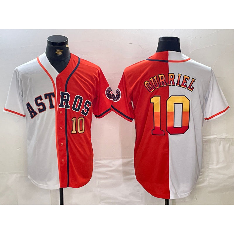 Houston Astros #10 Yuli Gurriel White Orange CONTON Split Stitched Jerseys