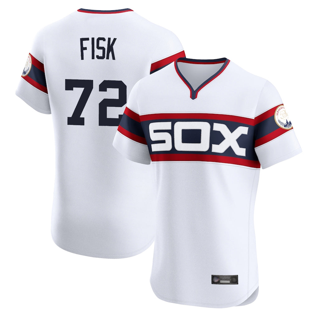 Chicago White Sox #72 Carlton Fisk Player White CONTON T-shirt Limited Elite Home Stitched Jerseys