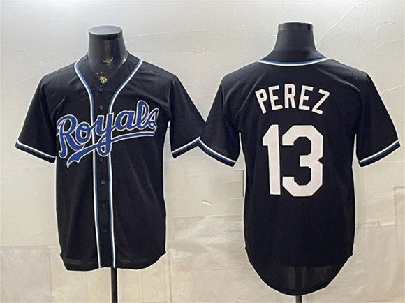 Kansas City Royals #13 Salvador Perez Black CONTON 2026 Fashion Replica Black Out Stitched Jersey