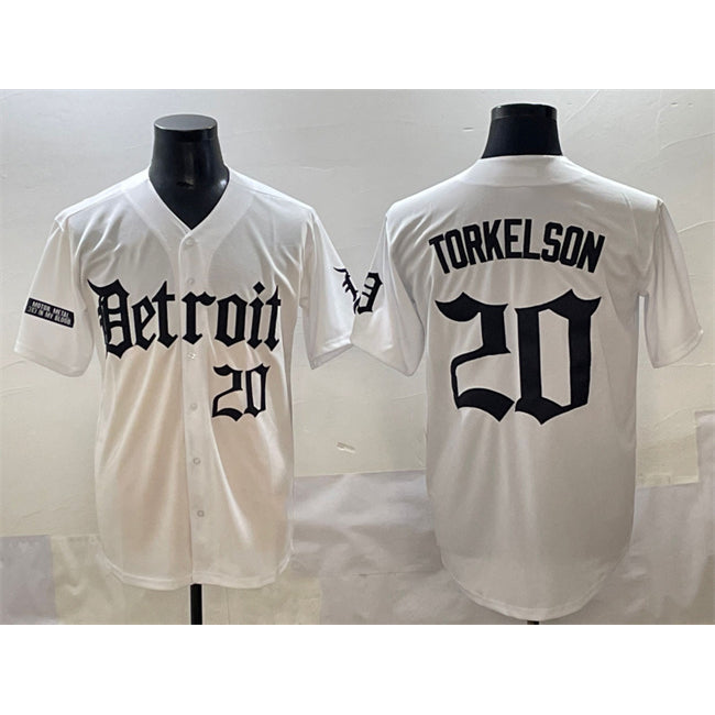 Detroit Tigers #20 Spencer Torkelson White CONTON 'Motor Gothic Edition' Vapor Premier Limited Stitched Jersey
