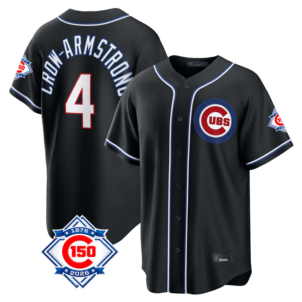 Chicago Cubs #4 Pete Crow-Armstrong Player Black CONTON Fashion Out 150th Anniversary Game Stitched Jerseys