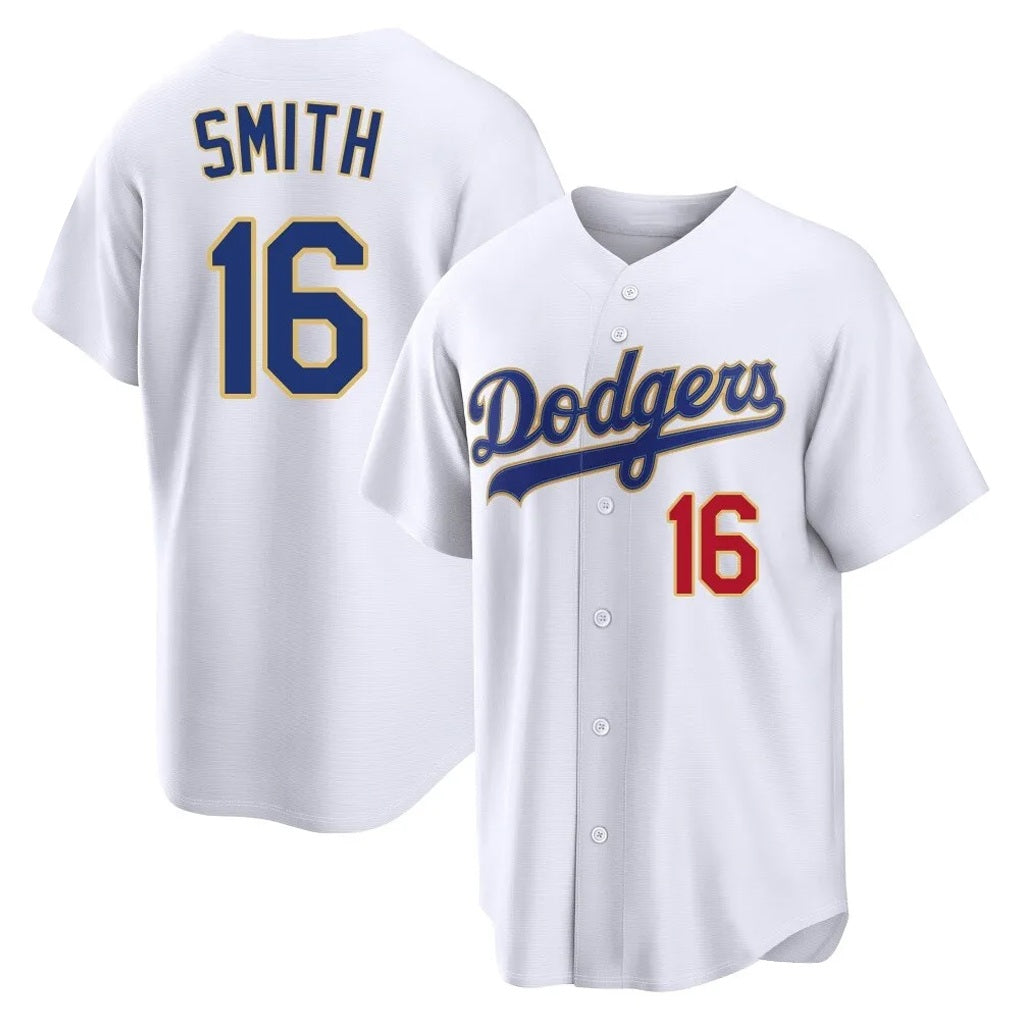 Los Angeles Dodgers #16 Will Smith Player Gold White CONTON 2026 Collection Stadium Limited Stitched Jerseys