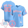 Custom Houston Astros Love Street & Peace Sign Patch Bubblegum Pink Vapor Premier Limited Jersey ¨C All Stitched Blue CONTON