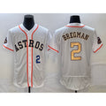 Houston Astros #2 Alex Bregman Number 2023 White Gold CONTON World Serise Champions Patch Flex Base Stitched Jersey 3