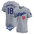 Los Angeles Dodgers #18 Yoshinobu Yamamoto Player Gray CONTON World Series Meet Limited Elite Home Stitched Jerseys