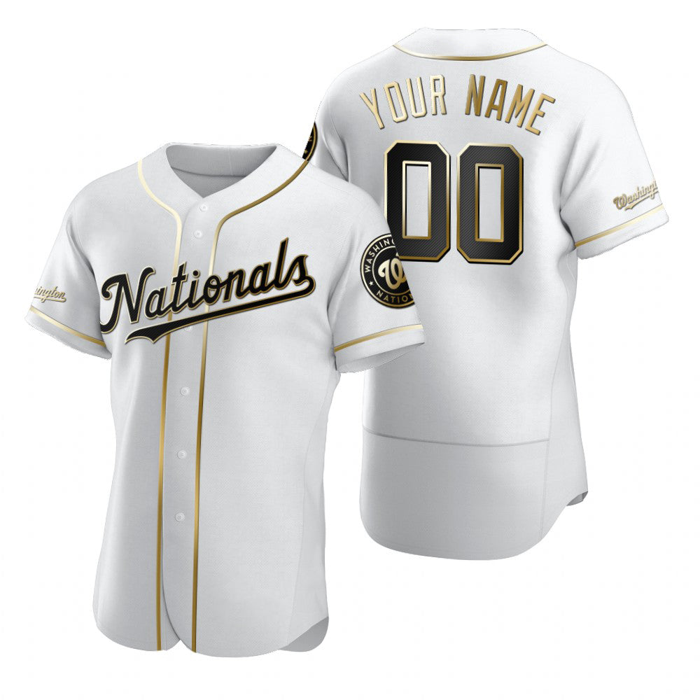 Custom Washington Nationals White CONTON Stitched Flex Base Golden Edition Jersey
