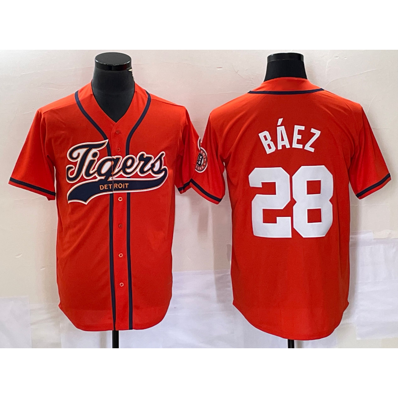 Detroit Tigers #28 Javier B¨¢ez Orange CONTON Cool Base Stitched Jersey