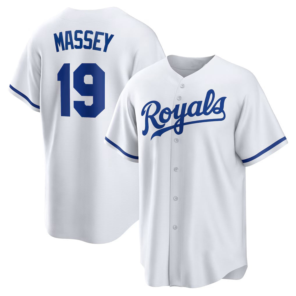 Kansas City Royals #19 Michael Massey White CONTON Home Replica Jersey