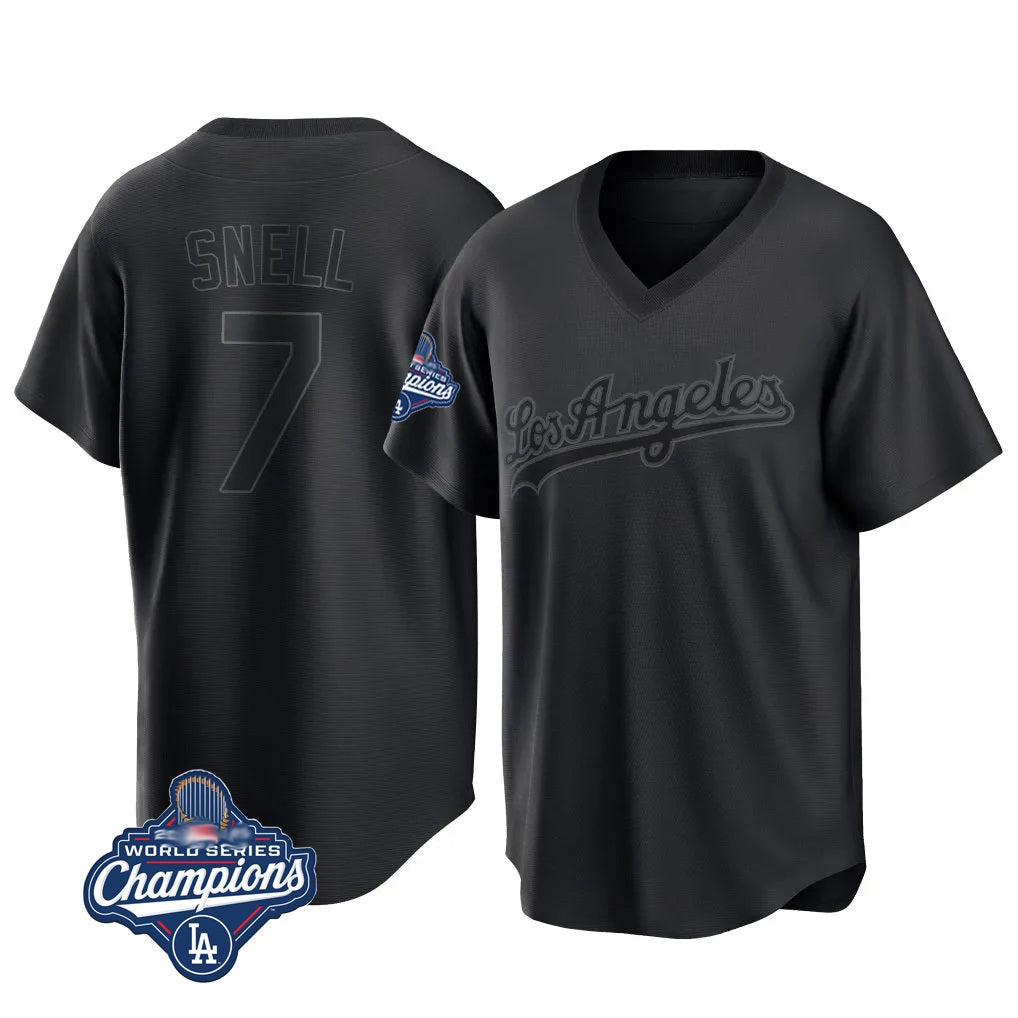 Los Angeles Dodgers #7 Blake Snell Player Black CONTON Pitch Fashion World Series Meet T-shirt Stitched Jerseys