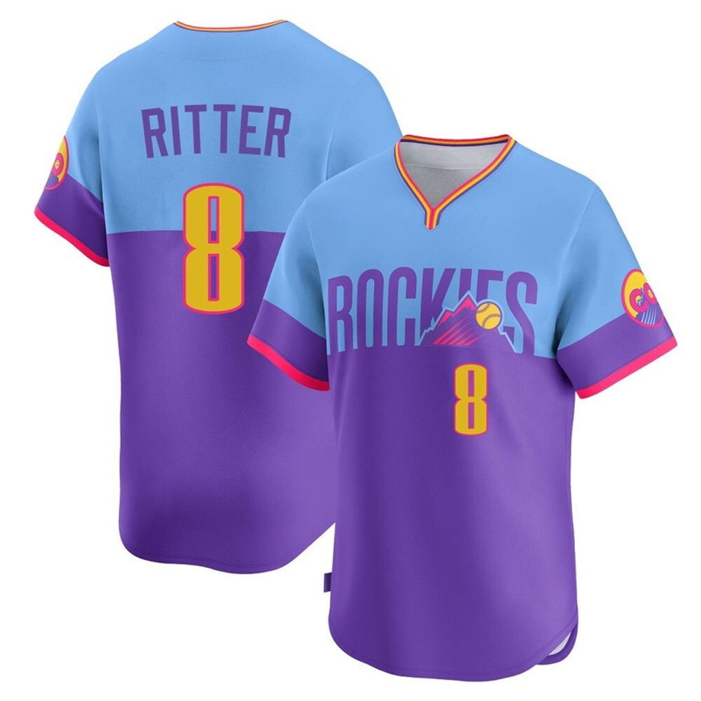 Colorado Rockies #8 Ryan Ritter Player Purple-Light Blue CONTON City Connect Limited Home T-shirt Stitched Jerseys