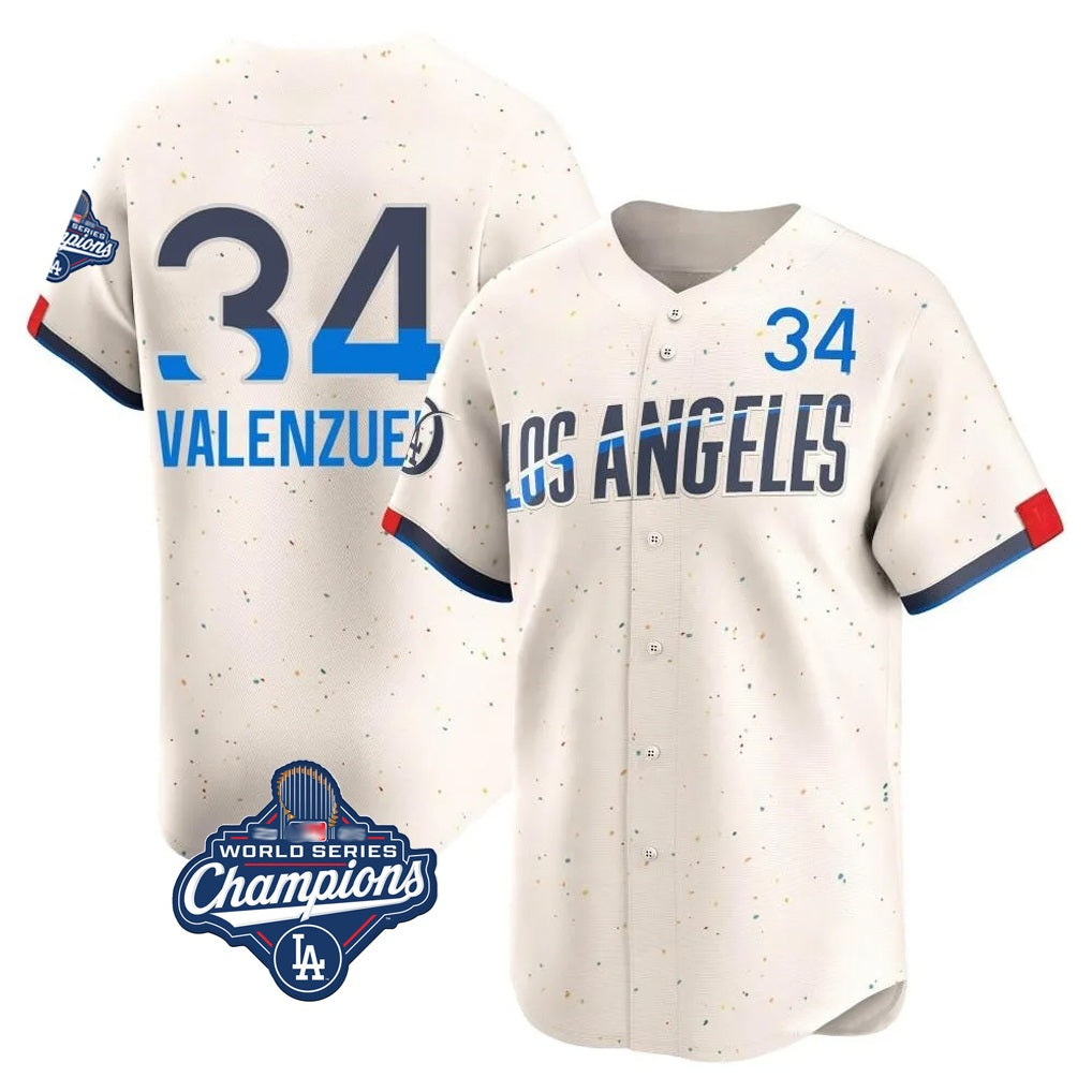 Los Angeles Dodgers #34 Fernando Valenzuela Player Cream CONTON World Series Meet City Connect Limited Home Stitched Jerseys