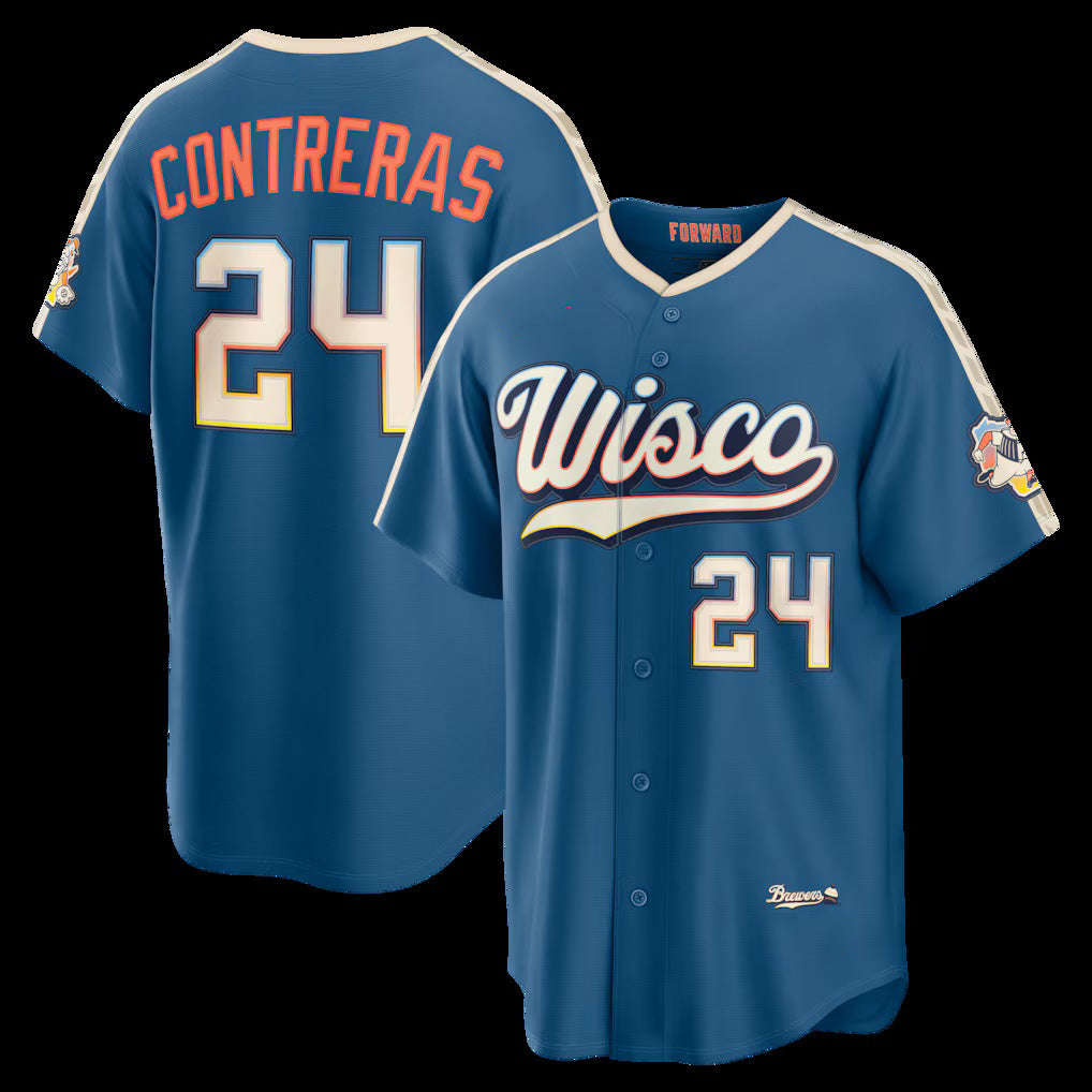 Milwaukee Brewers #24 William Contreras Mineral Blue CONTON 2026 City Connect Stadium Jersey