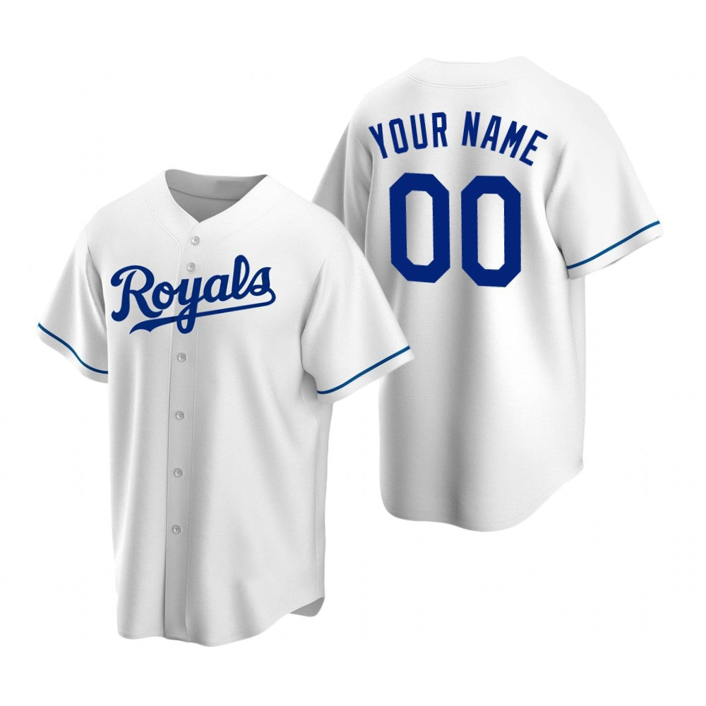 Custom Kansas City Royals White CONTON Stitched Cool Base Home Jersey
