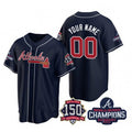 Custom Atlanta Braves Navy CONTON Active Player 2021 World Series Chimpions With 150th Anniversary Cool Base Stitched Jersey