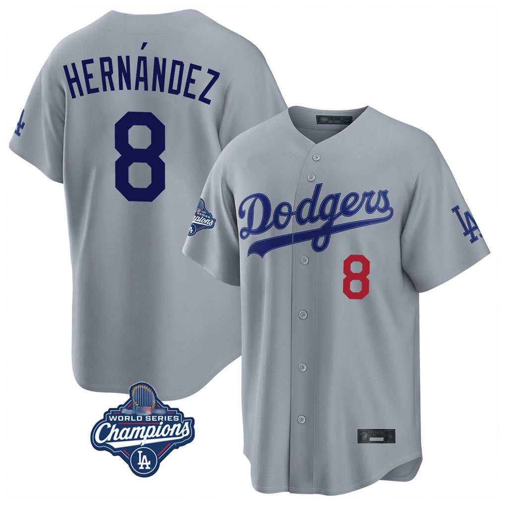 Los Angeles Dodgers #8 Enrique Hern¨¢ndez Player Gray CONTON World Series Meet Game Home Stitched Jerseys