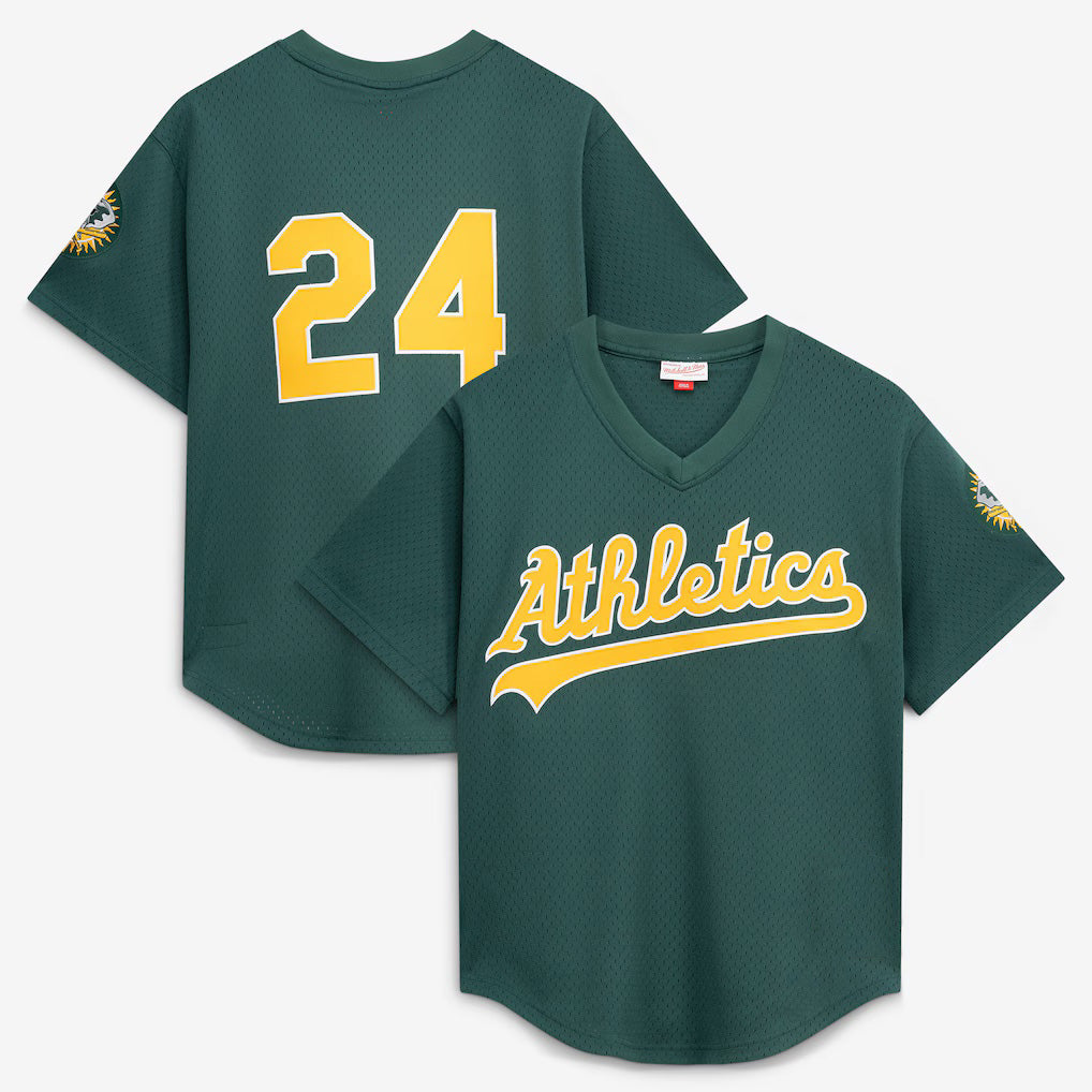 Oakland Athletics #24 Rickey Henderson Mitchell & Ness Green CONTON Authentic Batting Practice Jersey