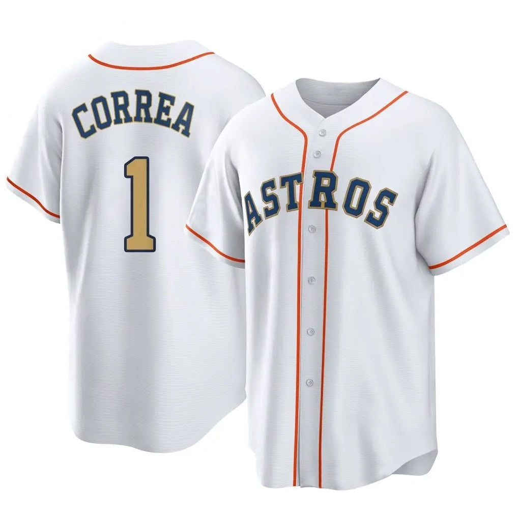 Houston Astros #1 Carlos Correa Player Gold CONTON Collection Game Home Stitched Jerseys