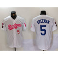 Los Angeles Dodgers #5 Freddie Freeman White Pink CONTON Vin & Kobe Patch Stitched Jerseys