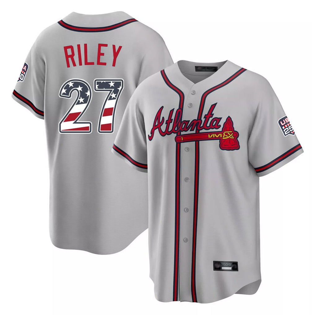 Atlanta Braves #27 Austin Riley Player Gray CONTON USA 250 Fourth Of July Limited Home Game Stitched Jerseys