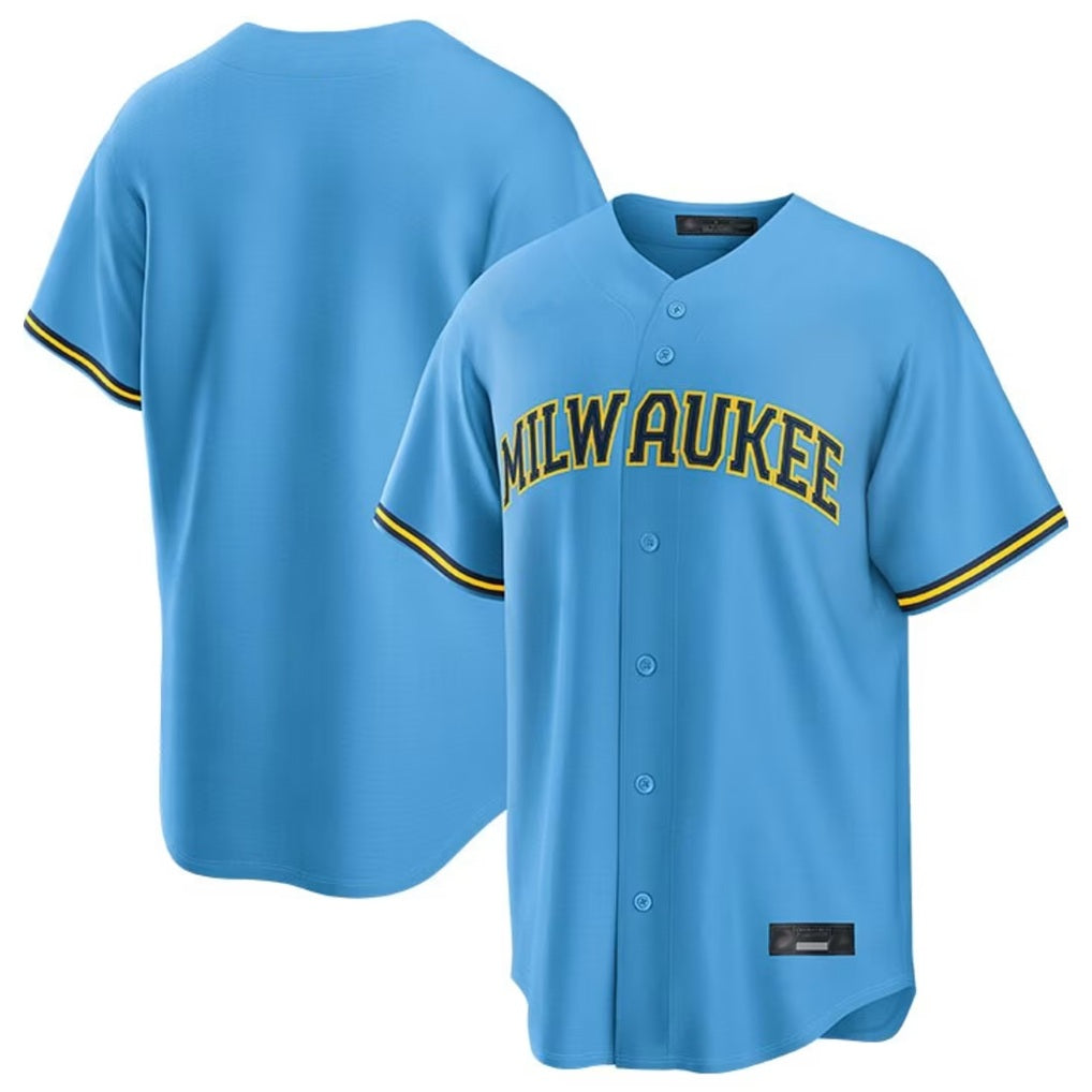 Milwaukee Brewers Blank Player Light Blue CONTON Road Stadium Game Stitched Jerseys