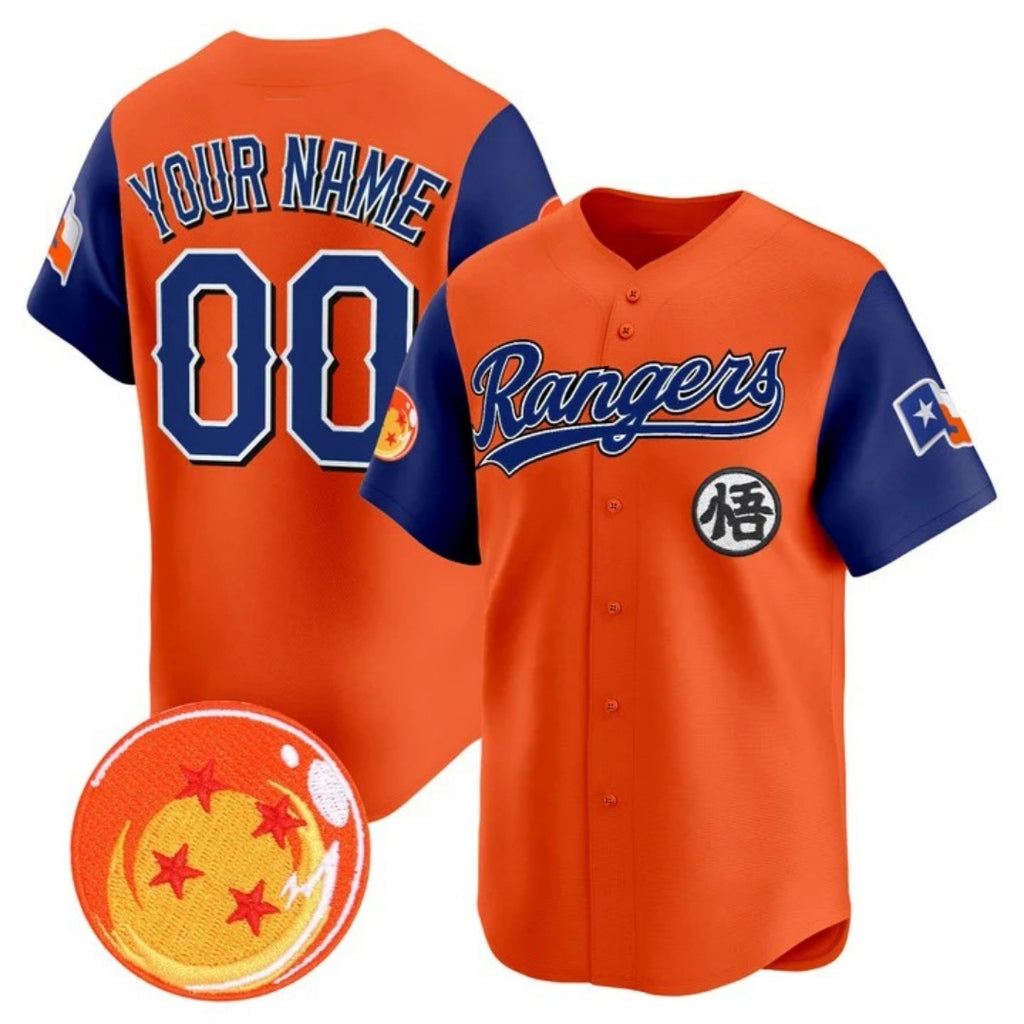 Custom Texas Rangers x Dragon Ball Royal Orange CONTON Vapor Premier Limited Jersey - All Stitched