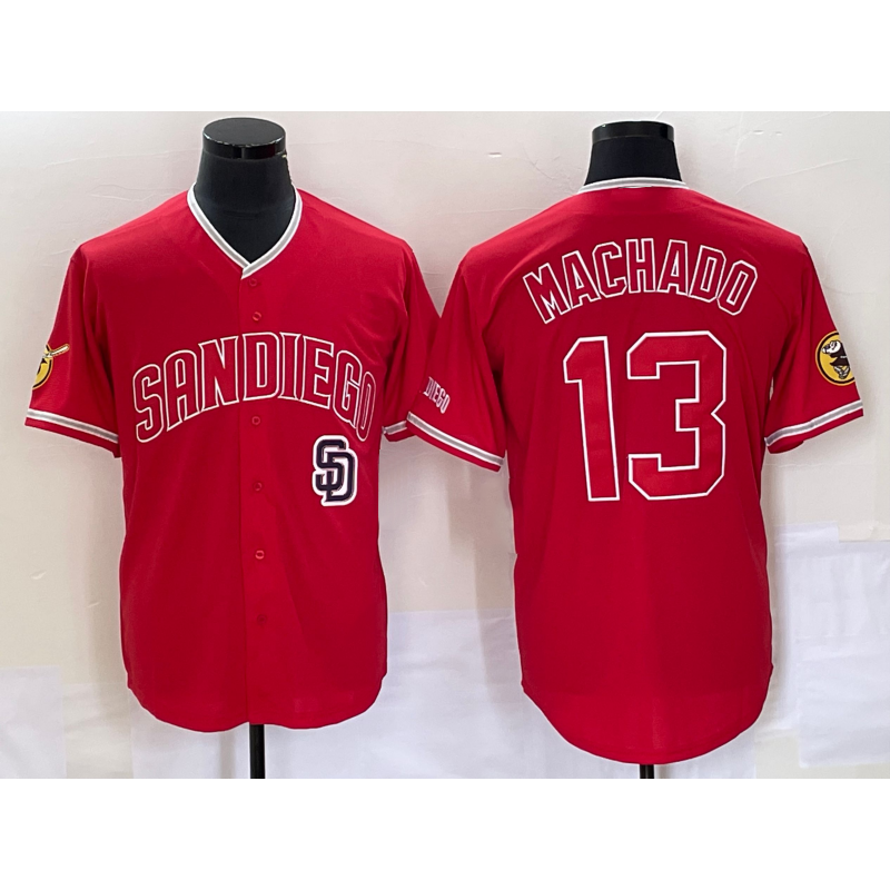 San Diego Padres #13 Manny Machado Red CONTON NEW 2023 Cool Base Stitched Jersey