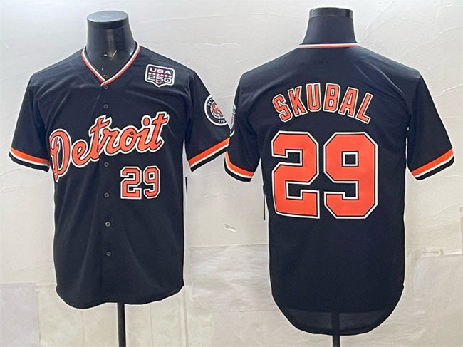Detroit Tigers #29 Tarik Skubal Navy CONTON 2026 Alternate USA 250' Patch Vapor Premier Limited Stitched Jersey