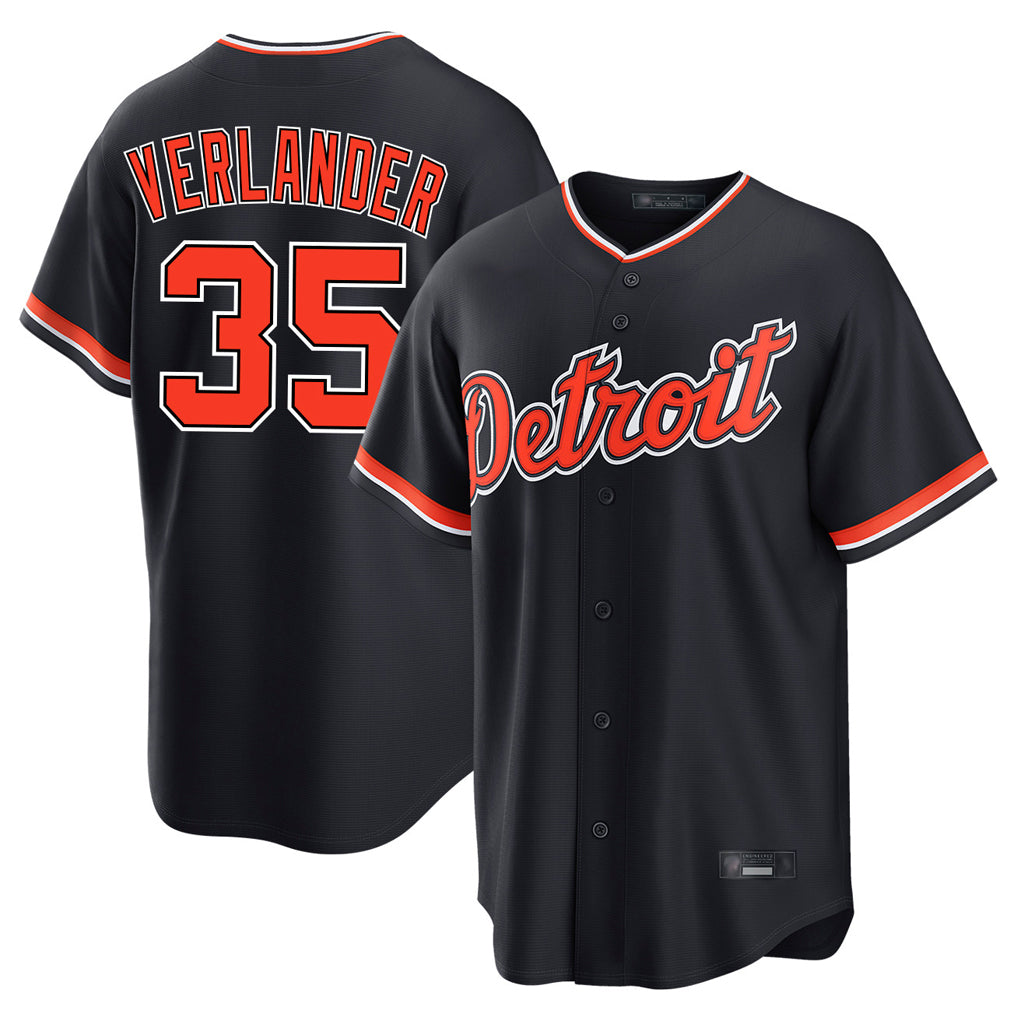Detroit Tigers #35 Justin Verlander Player Navy CONTON Home Game Stitched Jerseys