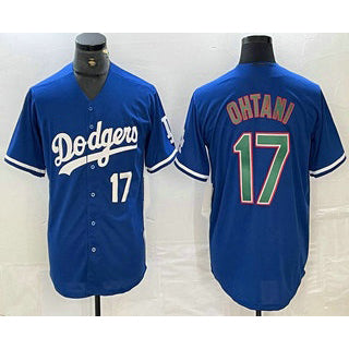 Los Angeles Dodgers #17 Shohei Ohtani Number Blue Green CONTON Stitched Cool Base Jerseys