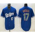 Los Angeles Dodgers #17 Shohei Ohtani Number Blue Green CONTON Stitched Cool Base Jerseys