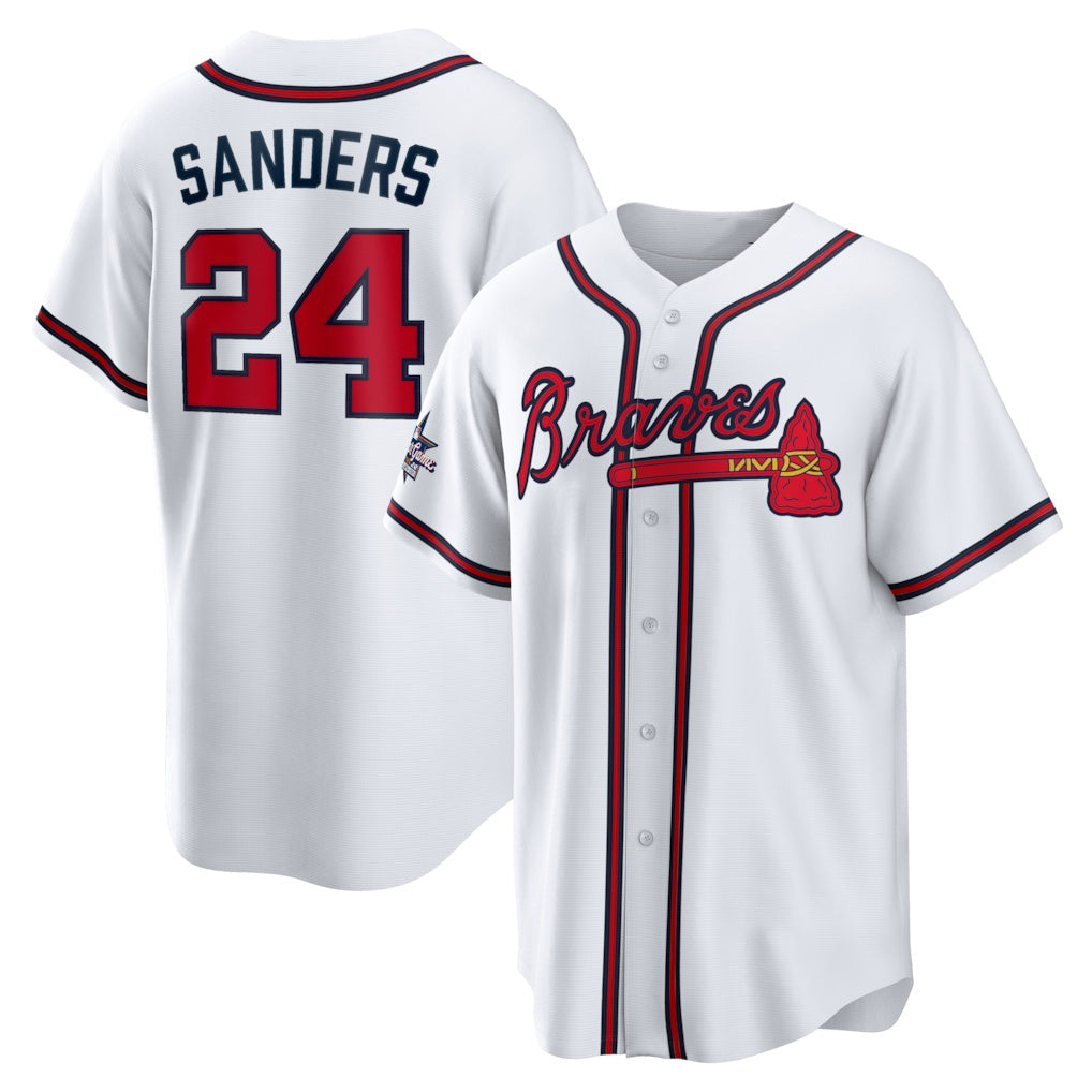 Atlanta Braves #24 Deion Sanders White CONTON Home Retired Player Replica Jersey