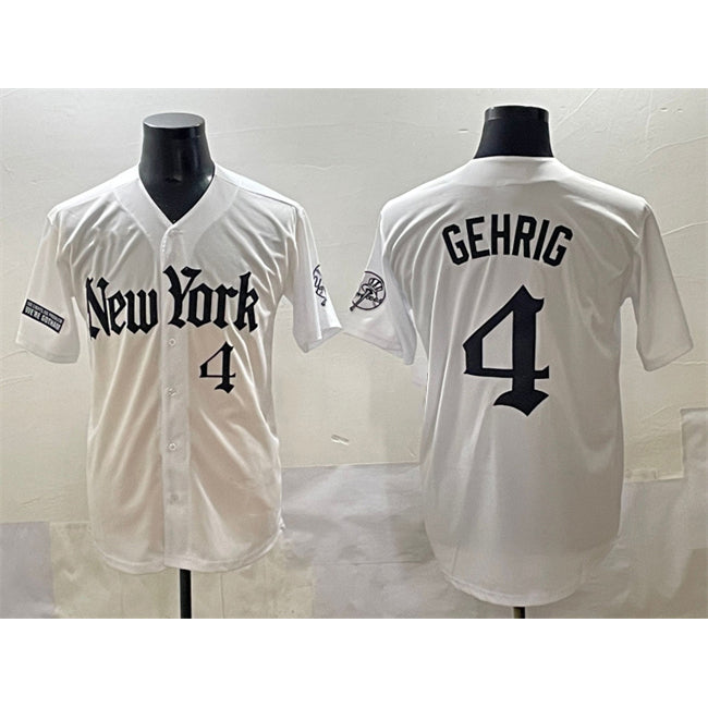 New York Yankees #4 Lou Gehrig White CONTON 'Gothic Legacy Edition' Vapor Premier Limited Stitched Jersey