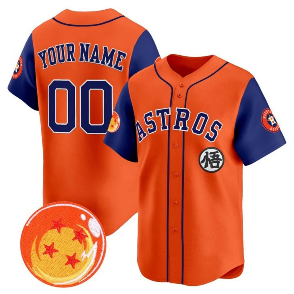 Custom Houston Astros x Dragon Ball Royal Orange CONTON Vapor Premier Limited Jersey - All Stitched