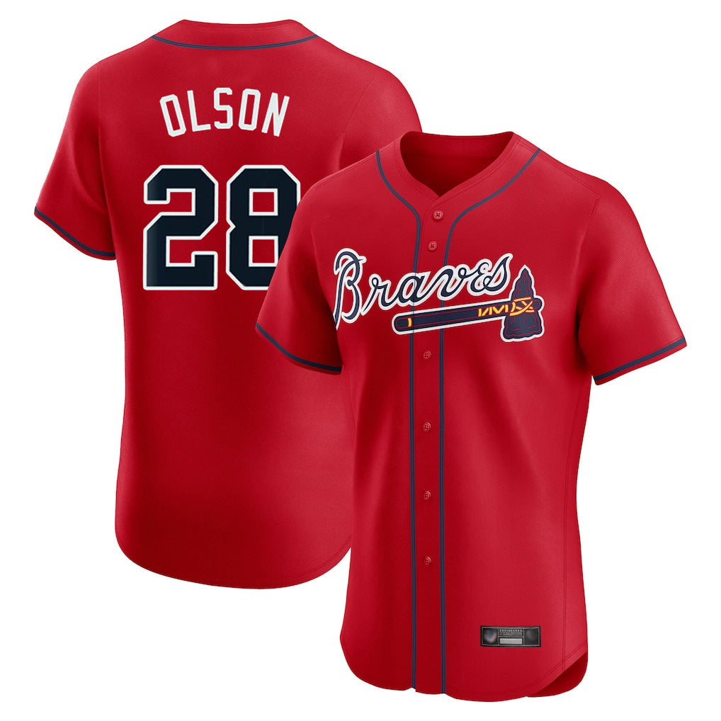 Atlanta Braves #28 Matt Olson Player Red CONTON Limited Elite Home Game Stitched Jerseys