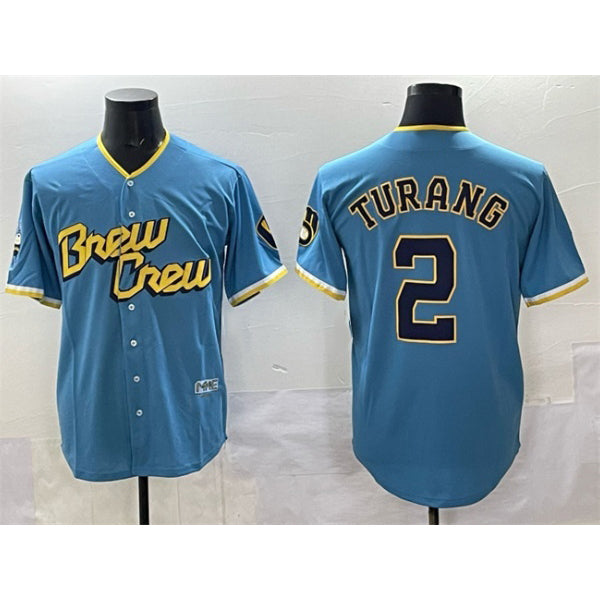 Milwaukee Brewers #2 Brice Turang Powder Blue CONTON City Connect Cool Base Stitched Jersey