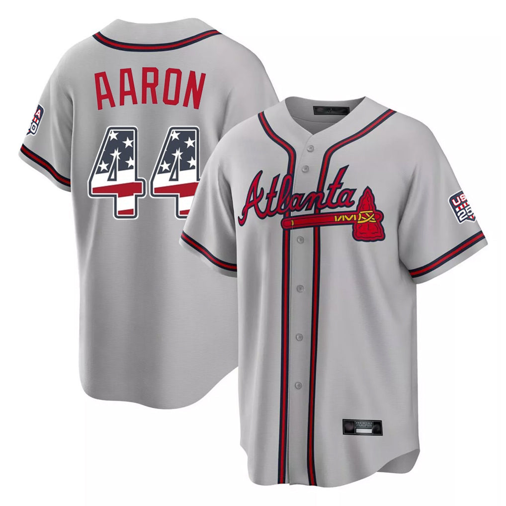 Atlanta Braves #44 Hank Aaron Player Gray CONTON USA 250 Fourth Of July Limited Home Game Stitched Jerseys