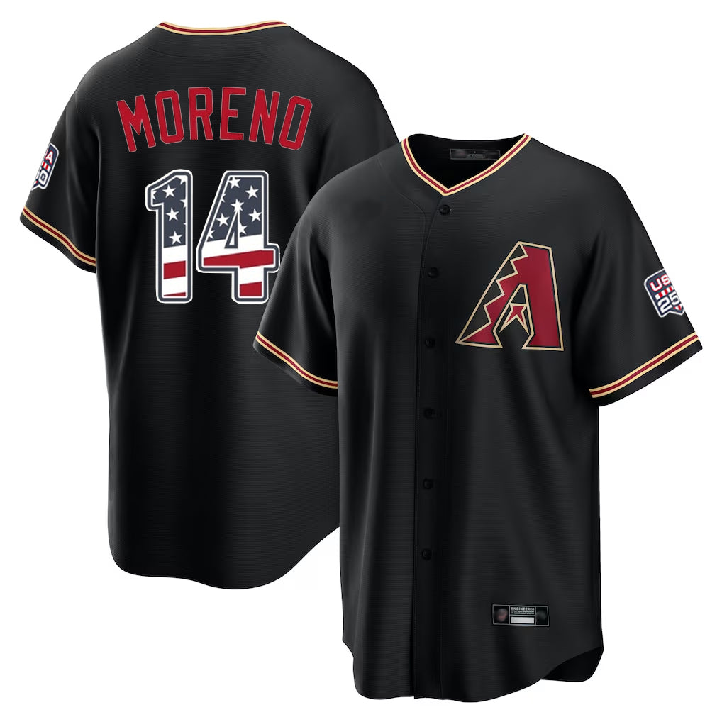 Arizona Diamondbacks #14 Gabriel Moreno Player Black CONTON USA 250 Fourth of July Game Home Stitched Jerseys