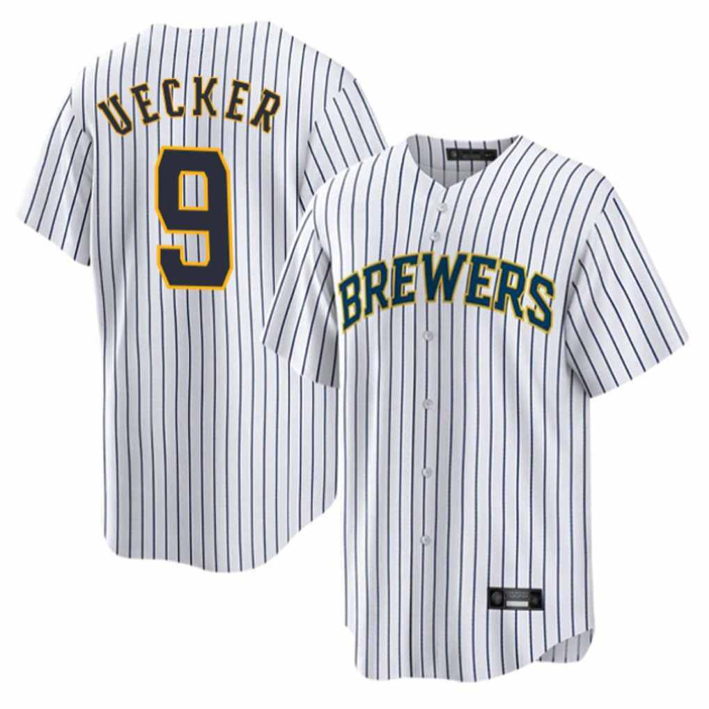 Milwaukee Brewers #9 Bob Uecker Player White CONTON Stripes Home Game Stitched Jerseys